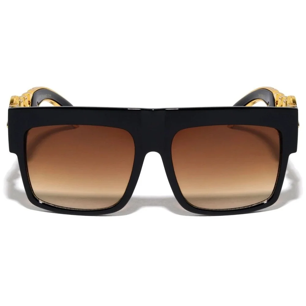 Kleo Grandeur Classic Square Side Coin Lion Head Chain Hip Hop Sunglasses Lentes